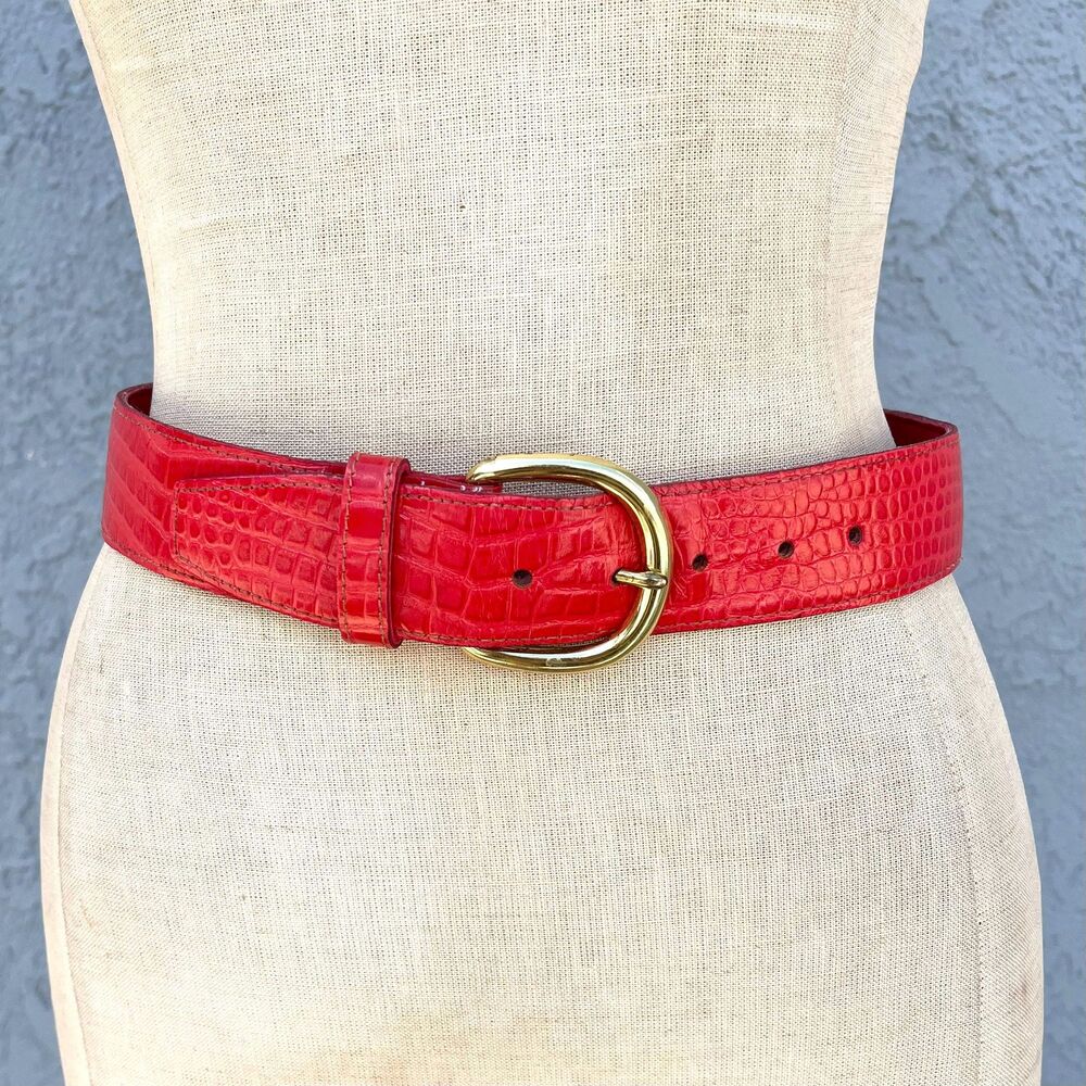 Vintage Calvin Klein Belt Red Crocodile Leather 90s Accessory Small